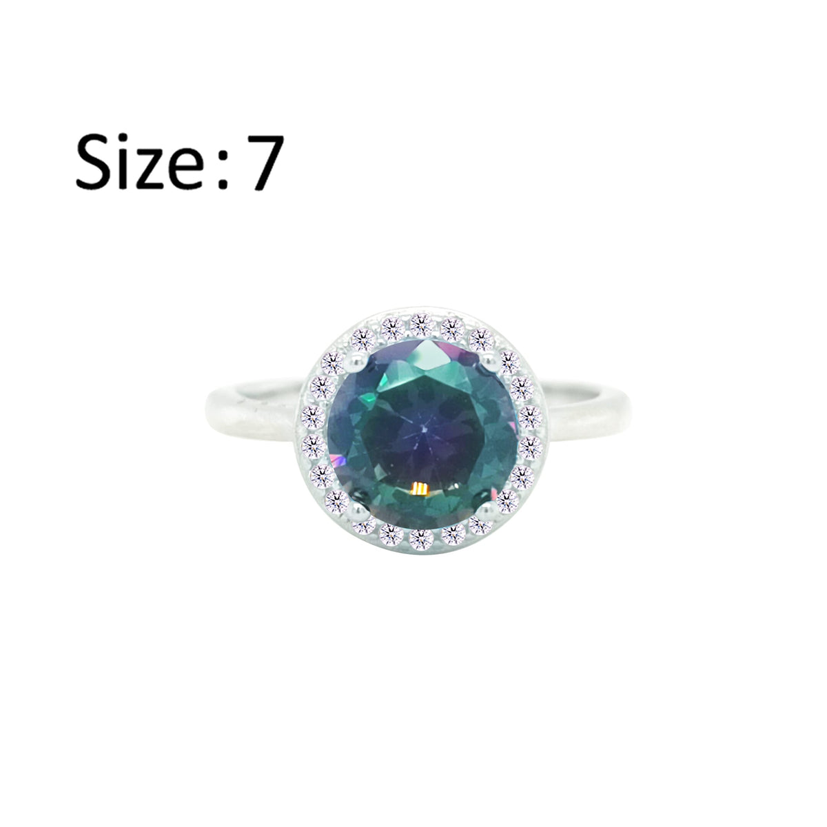 Asfour Crystal Drew Ring With Halo Multi Color Round Design In 925 Sterling Silver-RD0205-AP-7