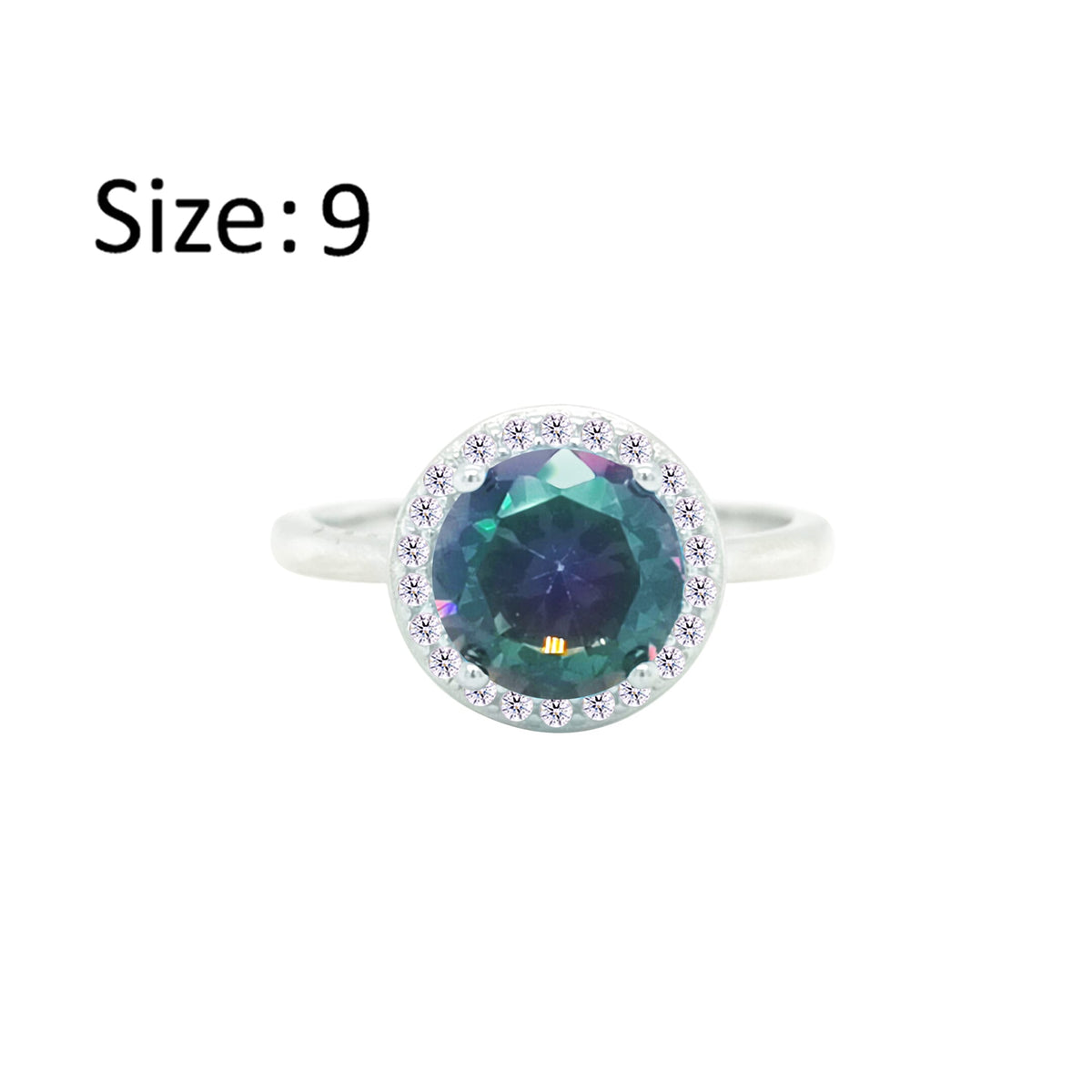 Asfour Crystal Drew Ring With Halo Multi Color Round Design In 925 Sterling Silver-RD0205-AP-9