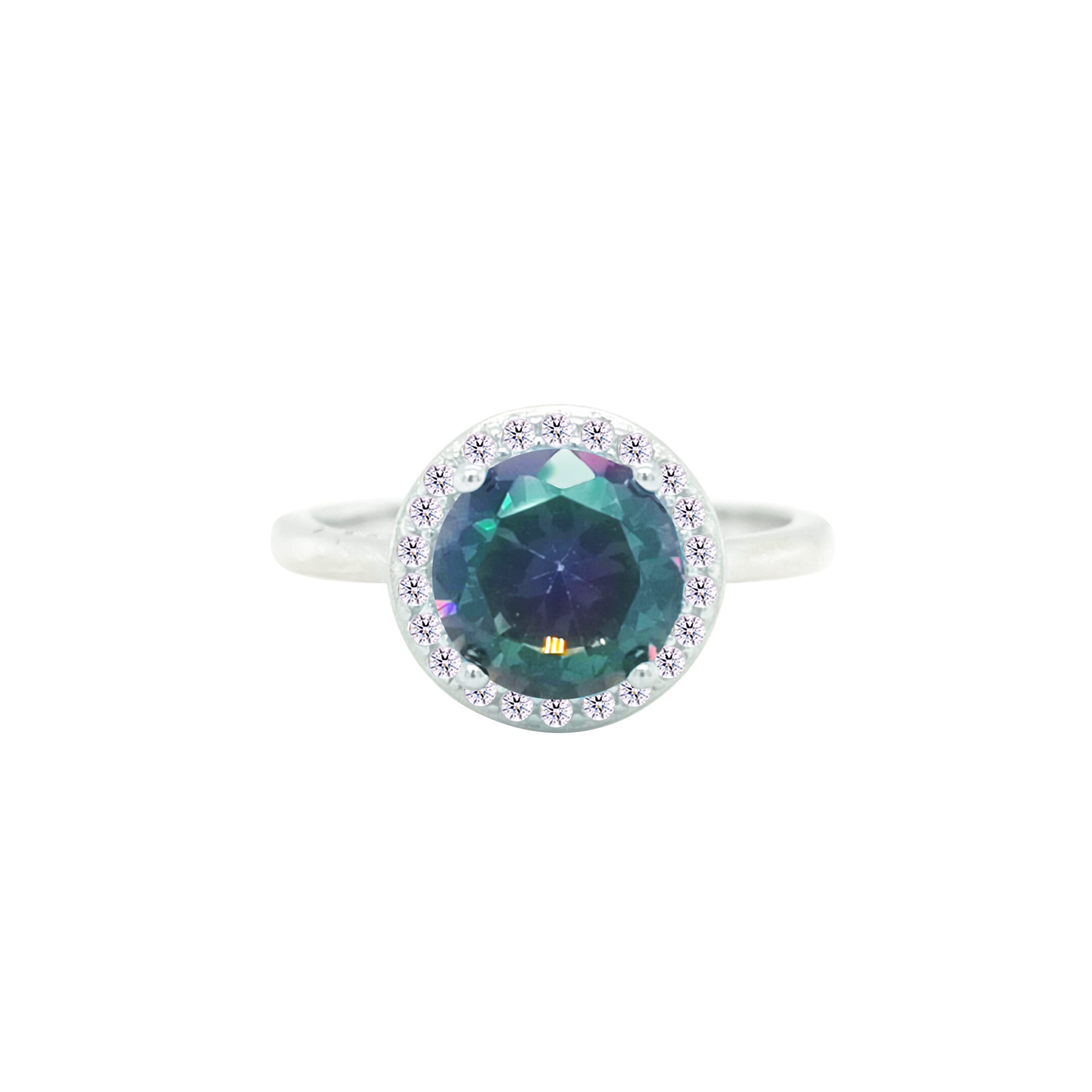 Asfour Crystal Drew Ring With Halo Multi Color Round Design In 925 Sterling Silver-RD0205-AP-9