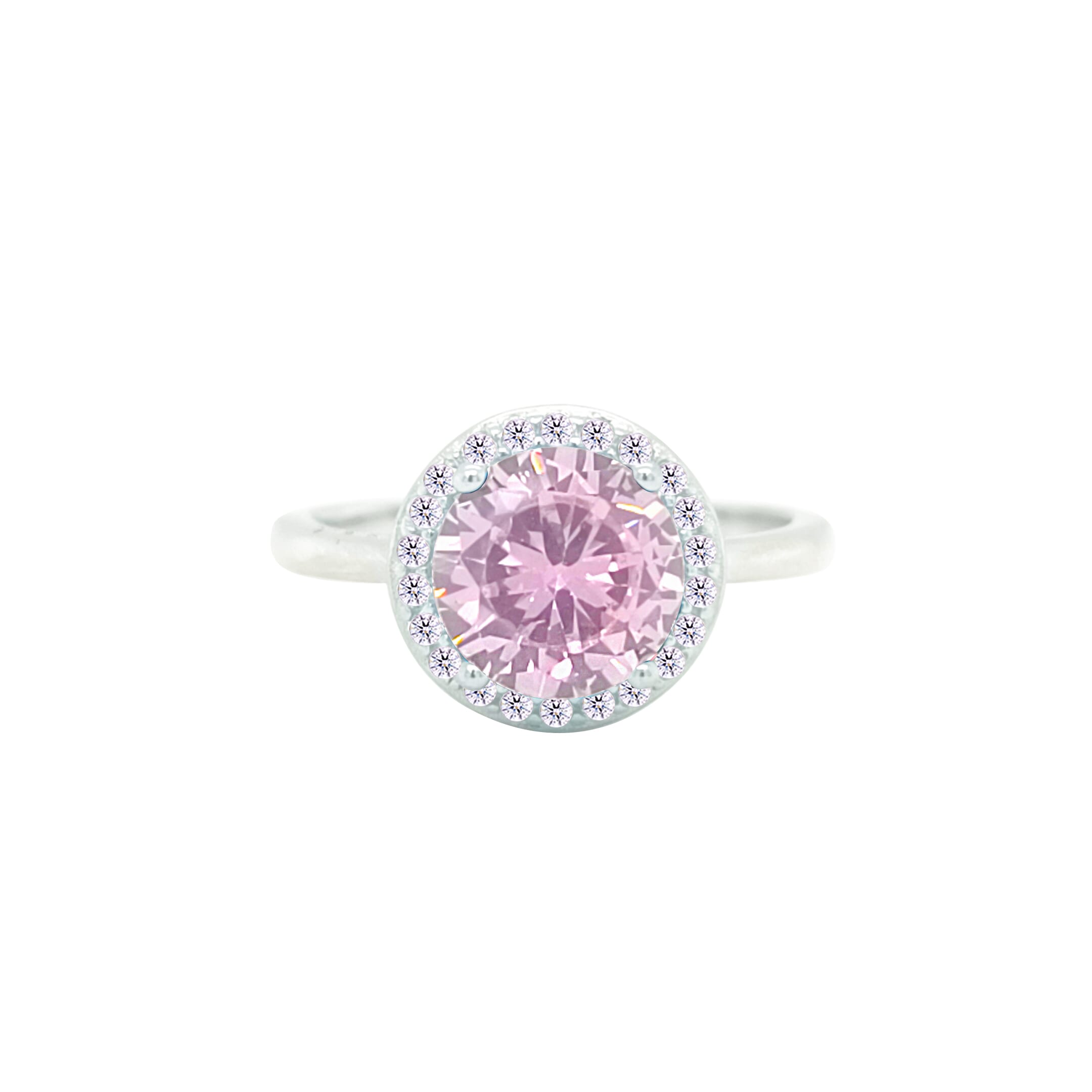 Asfour Crystal Drew Ring With Halo Rose Round Design In 925 Sterling Silver-RD0205-O-7