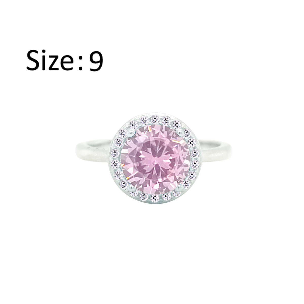 Asfour Crystal Drew Ring With Halo Rose Round Design In 925 Sterling Silver-RD0205-O-9
