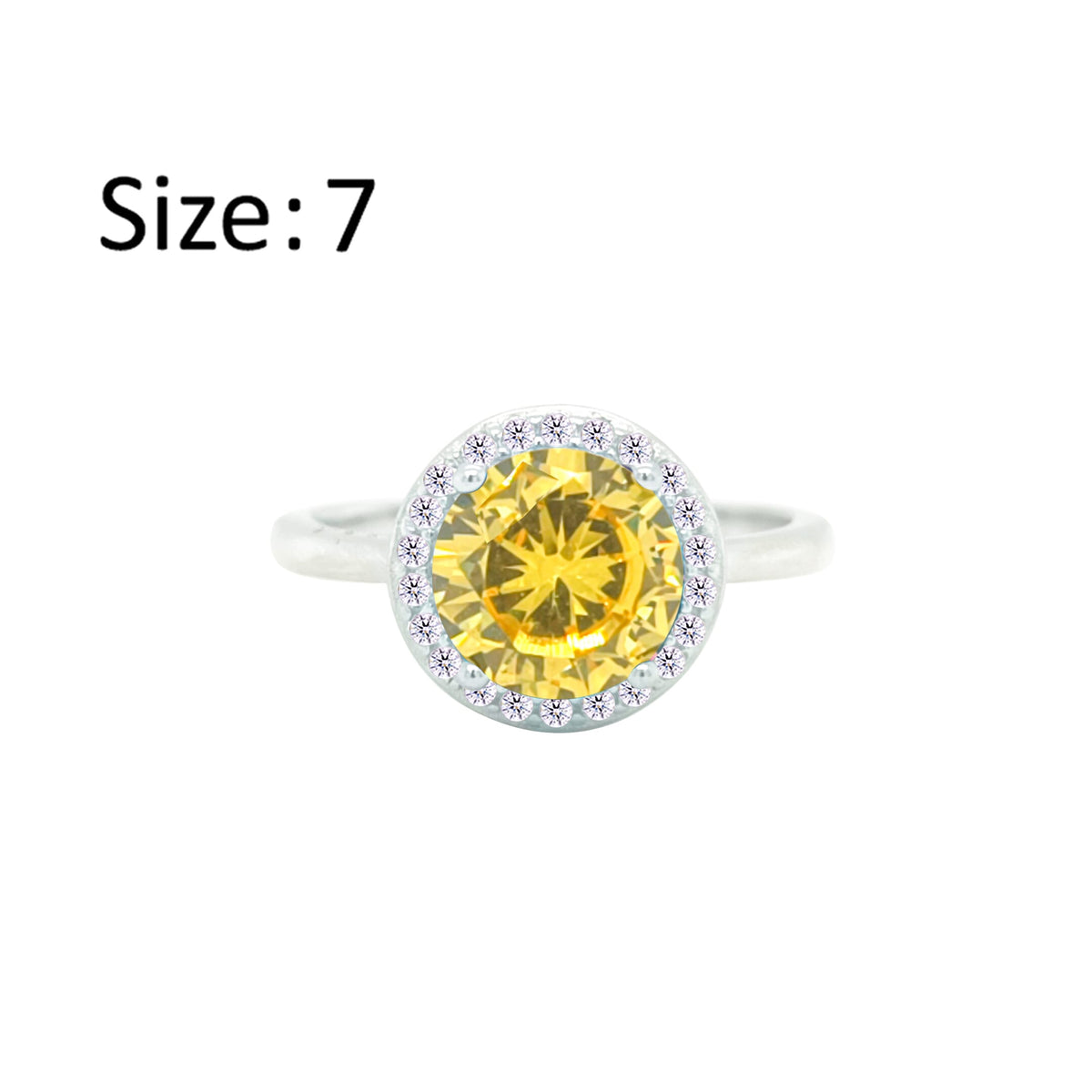 Asfour Crystal Drew Ring With Halo Yellow Round Design In 925 Sterling Silver-RD0205-Y-7