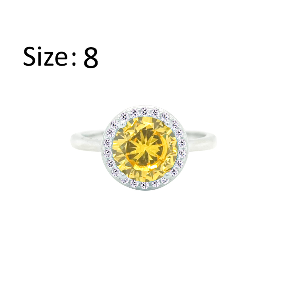 Asfour Crystal Drew Ring With Halo Yellow Round Design In 925 Sterling Silver-RD0205-Y-8