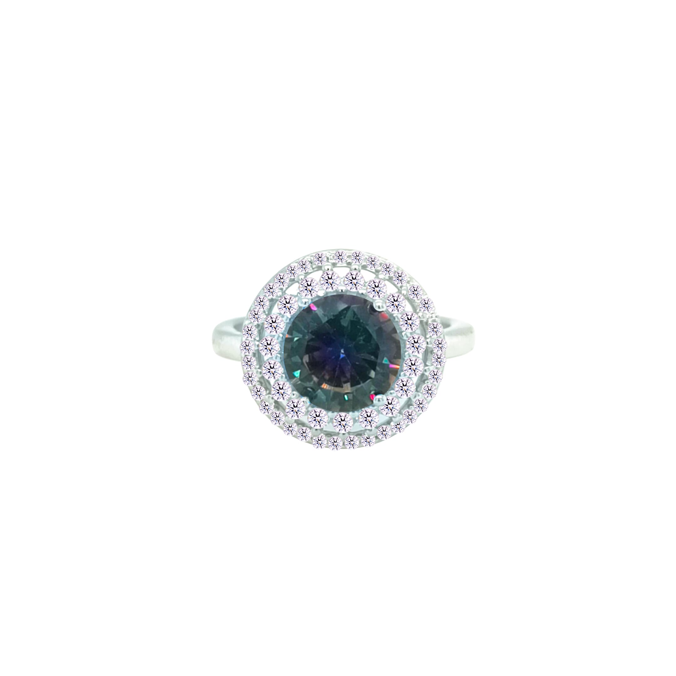 Asfour Crystal Drew Ring With Halo Multi Color Round Design In 925 Sterling Silver-RD0206-WAP-7