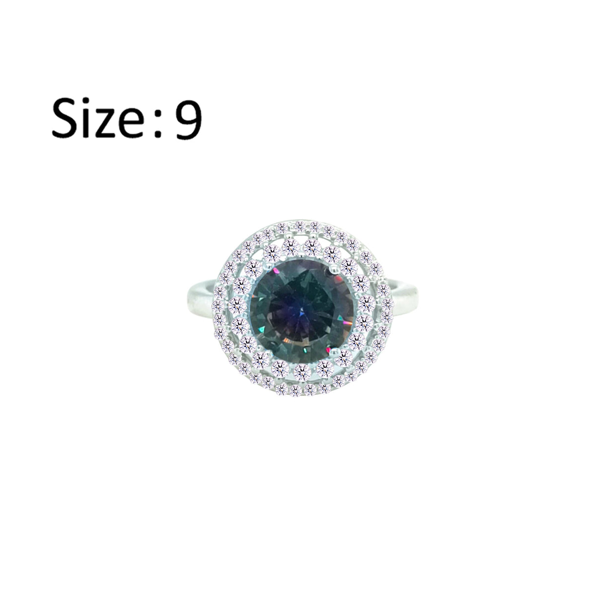Asfour Crystal Drew Ring With Halo Multi Color Round Design In 925 Sterling Silver-RD0206-WAP-9
