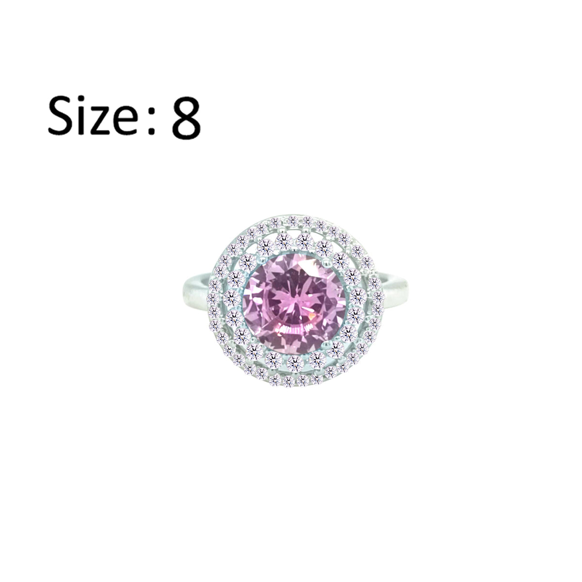 Asfour Crystal Drew Ring With Halo Rose Round Design In 925 Sterling Silver-RD0206-WO-8