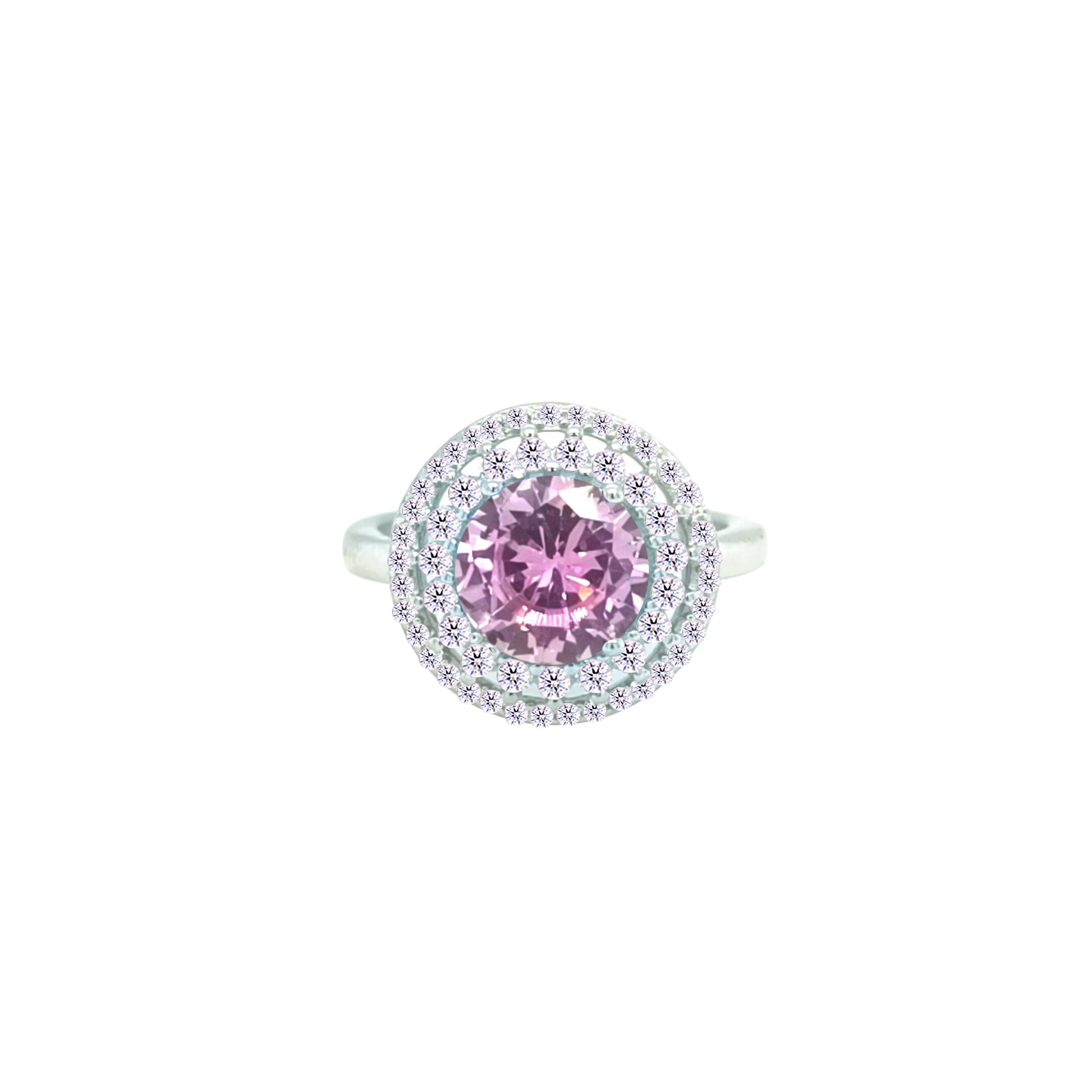 Asfour Crystal Drew Ring With Halo Rose Round Design In 925 Sterling Silver-RD0206-WO-8