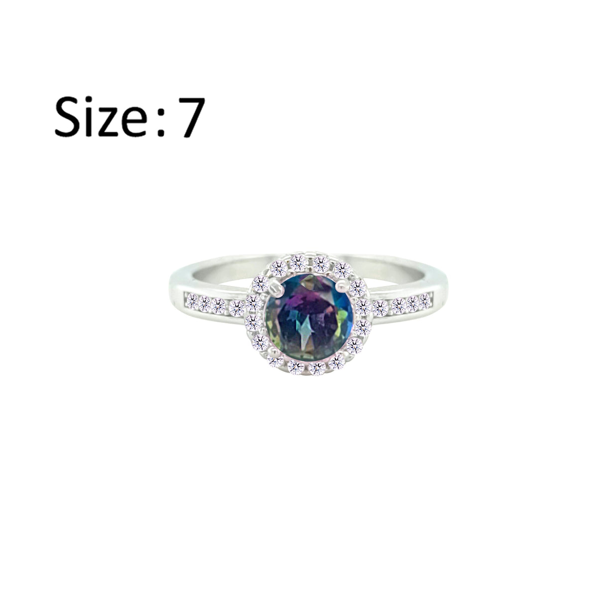 Asfour Crystal Drew Ring With Halo Multi Color Round Design In 925 Sterling Silver-RD0207-AP-7