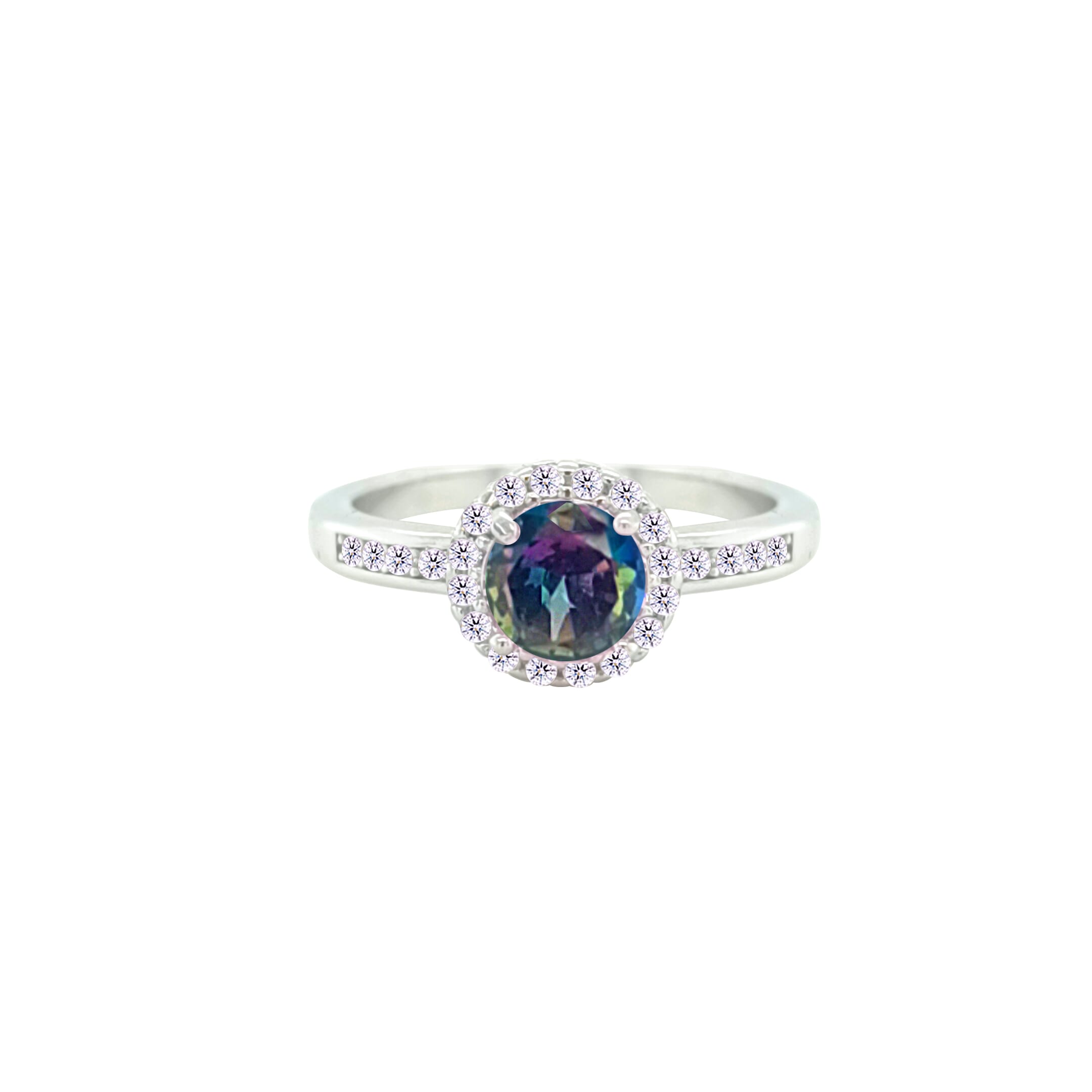 Asfour Crystal Drew Ring With Halo Multi Color Round Design In 925 Sterling Silver-RD0207-AP-8