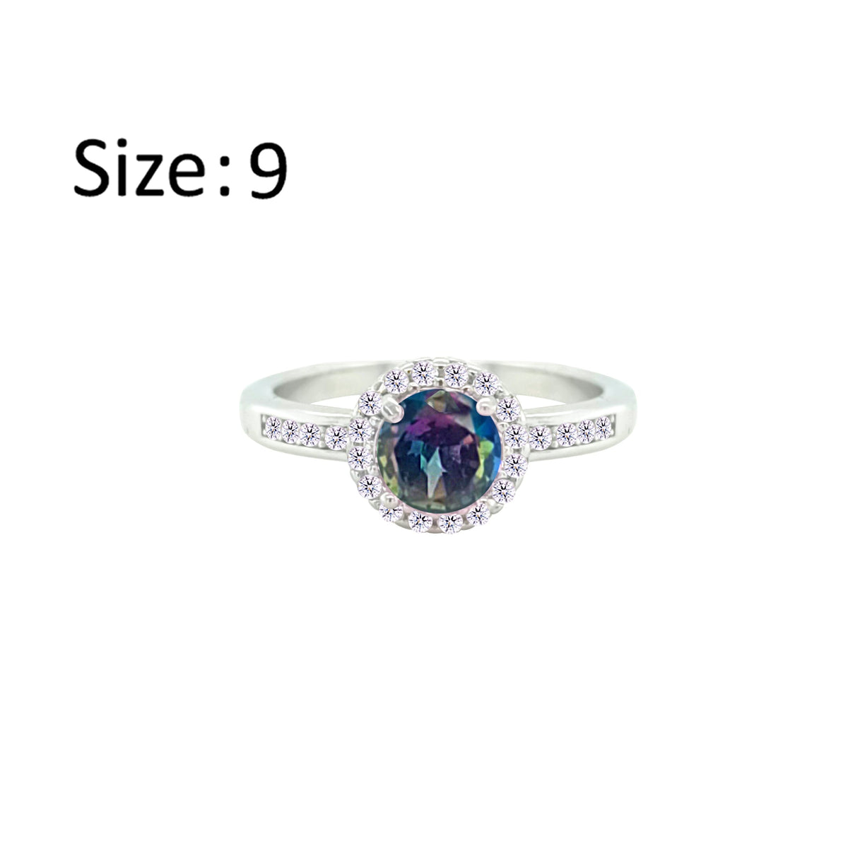 Asfour Crystal Drew Ring With Halo Multi Color Round Design In 925 Sterling Silver-RD0207-AP-9