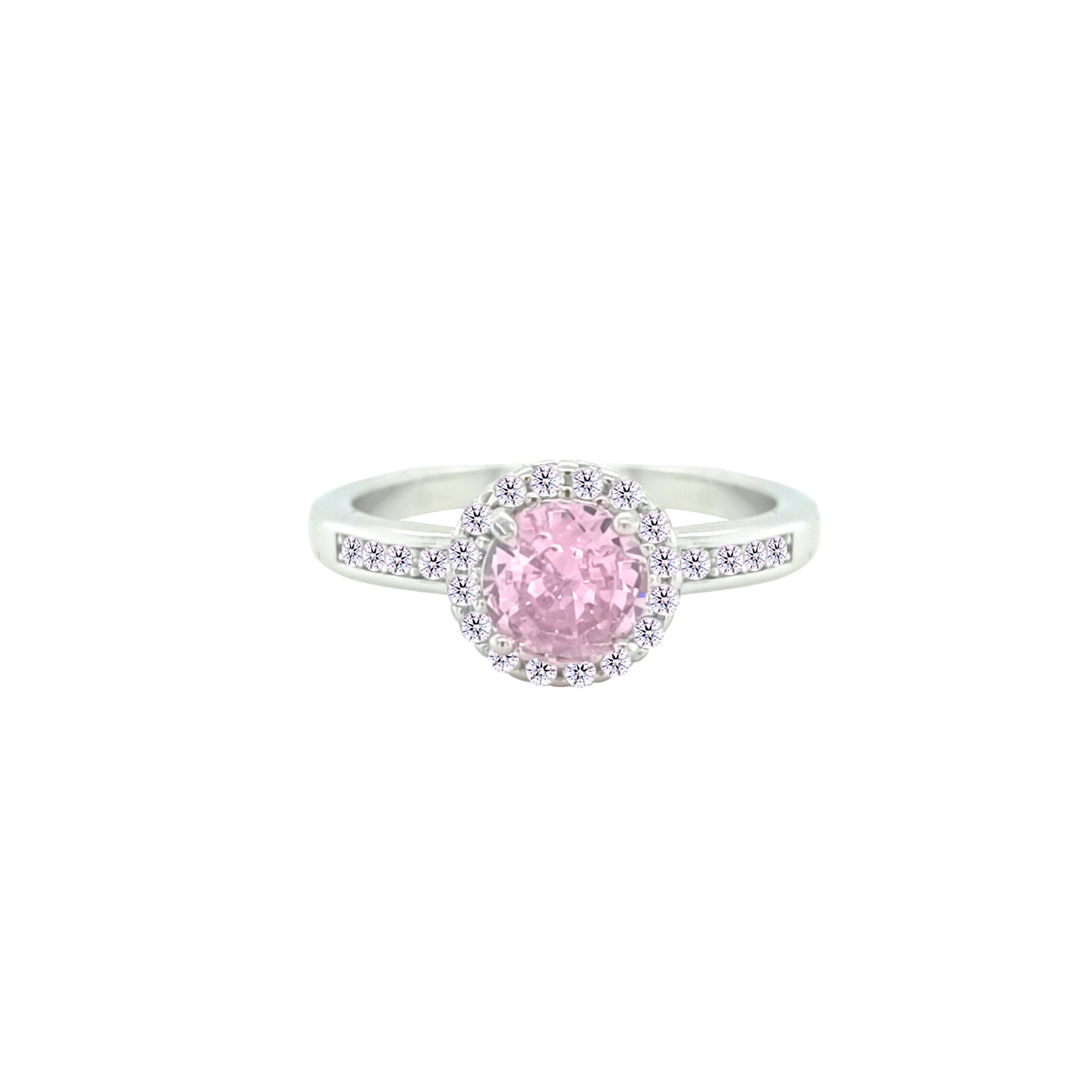 Asfour Crystal Drew Ring With Halo Rose Round Design In 925 Sterling Silver-RD0207-O-8