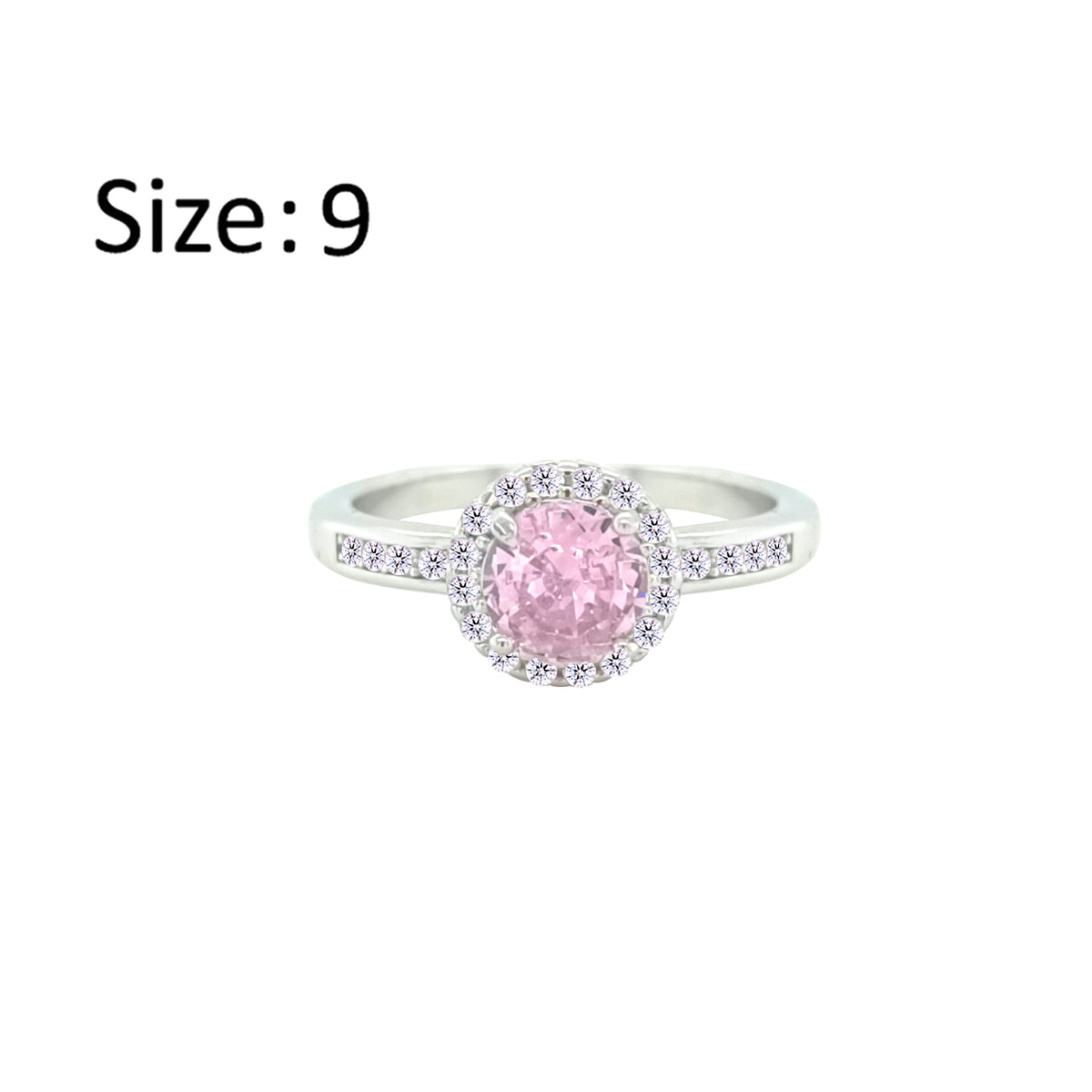 Asfour Crystal Drew Ring With Halo Rose Round Design In 925 Sterling Silver-RD0207-O-9