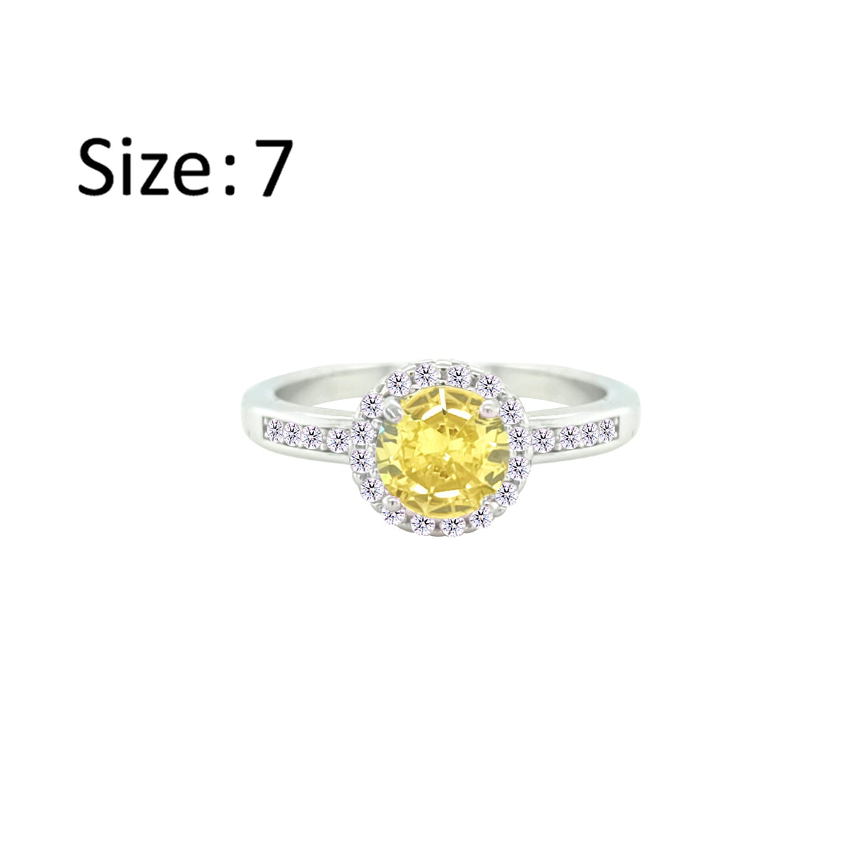 Asfour Crystal Drew Ring With Halo Yellow Round Design In 925 Sterling Silver-RD0207-Y-7