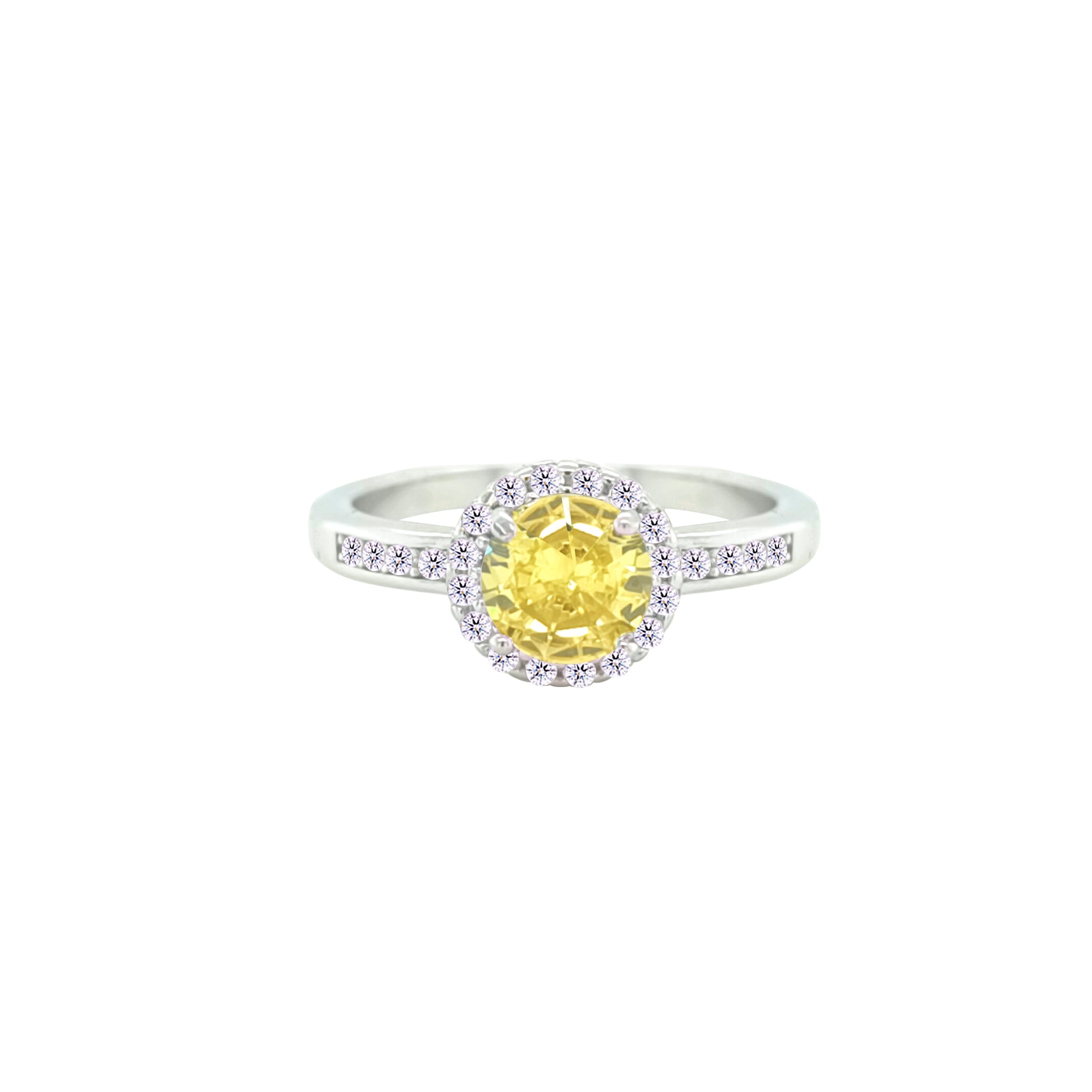 Asfour Crystal Drew Ring With Halo Yellow Round Design In 925 Sterling Silver-RD0207-Y-7