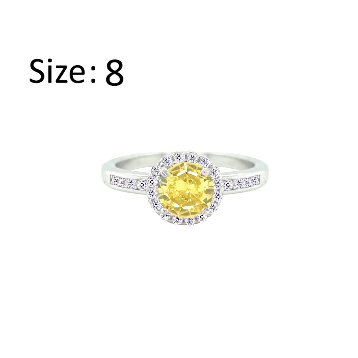 Asfour Crystal Drew Ring With Halo Yellow Round Design In 925 Sterling Silver-RD0207-Y-8