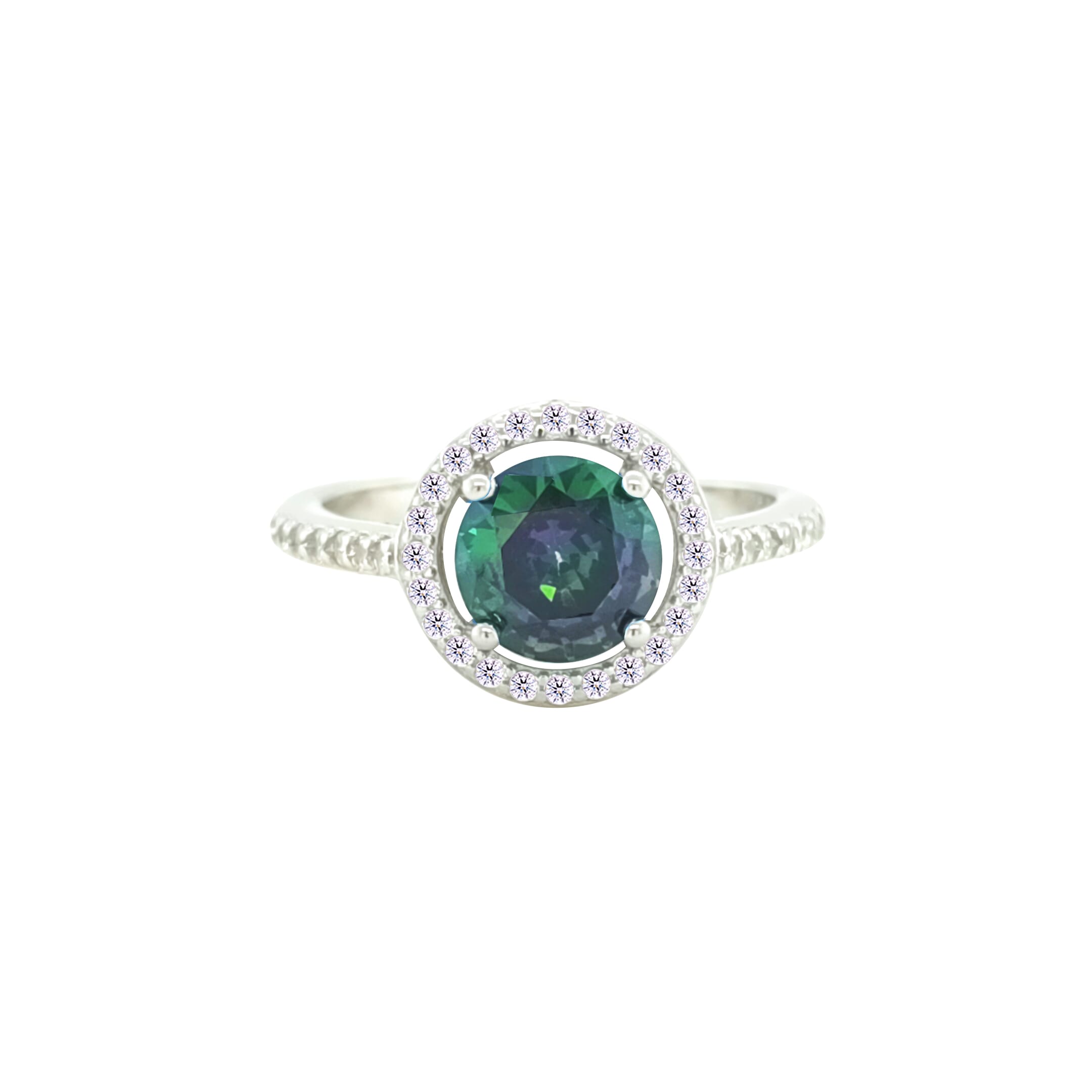 Asfour Crystal Drew Ring With Halo Multi Color Round Design In 925 Sterling Silver-RD0208-AP-7