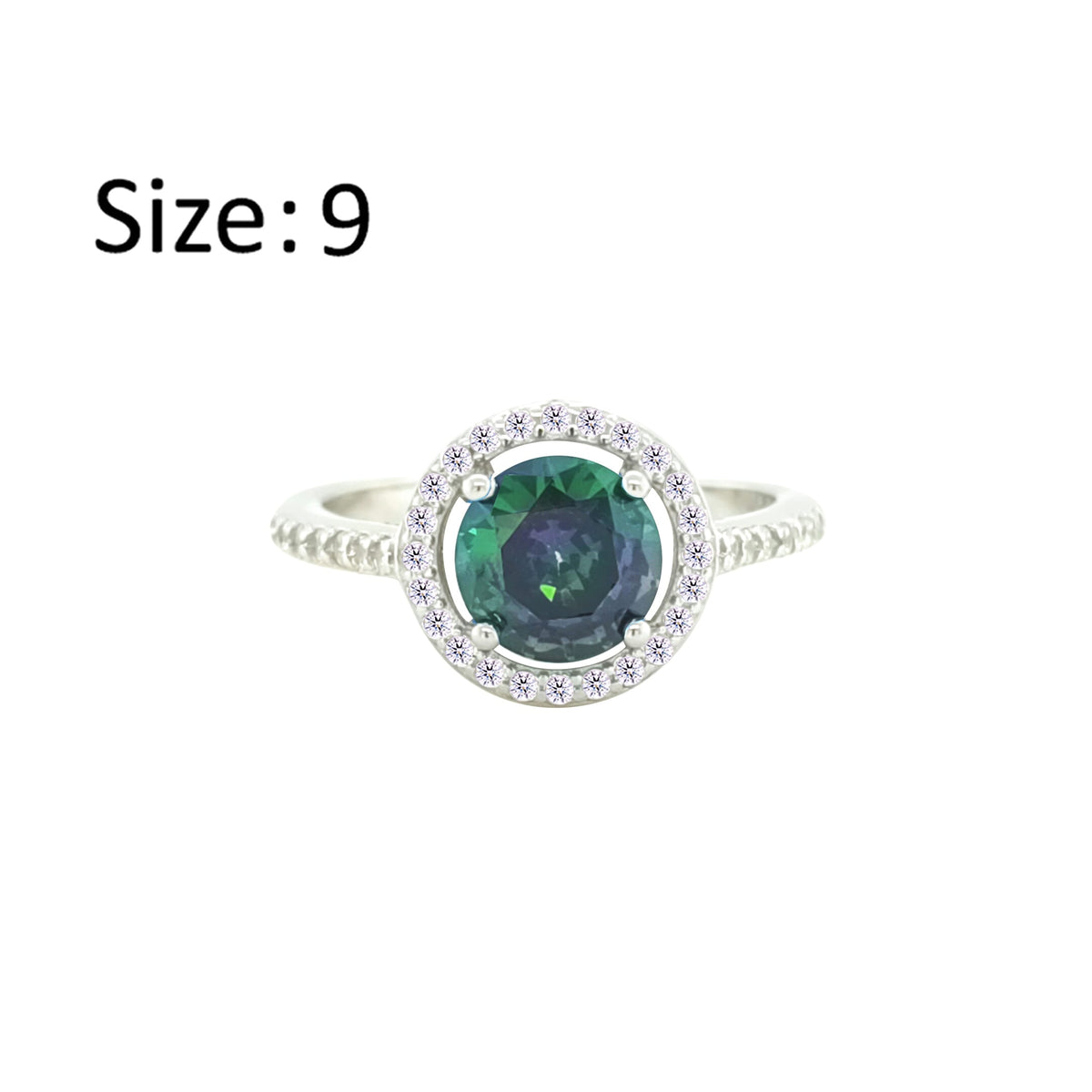 Asfour Crystal Drew Ring With Halo Multi Color Round Design In 925 Sterling Silver-RD0208-AP-9