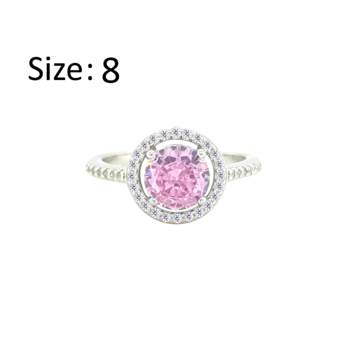 Asfour Crystal Drew Ring With Halo Rose Round Design In 925 Sterling Silver-RD0208-O-8
