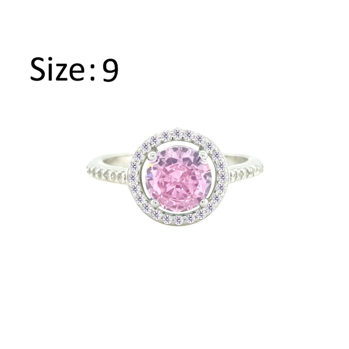 Asfour Crystal Drew Ring With Halo Rose Round Design In 925 Sterling Silver-RD0208-O-9