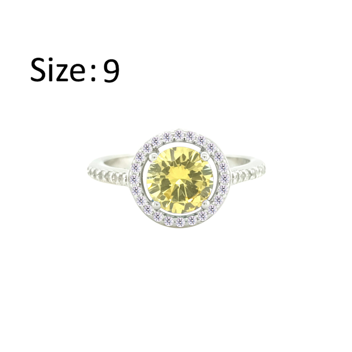 Asfour Crystal Drew Ring With Halo Yellow Round Design In 925 Sterling Silver-RD0208-Y-9