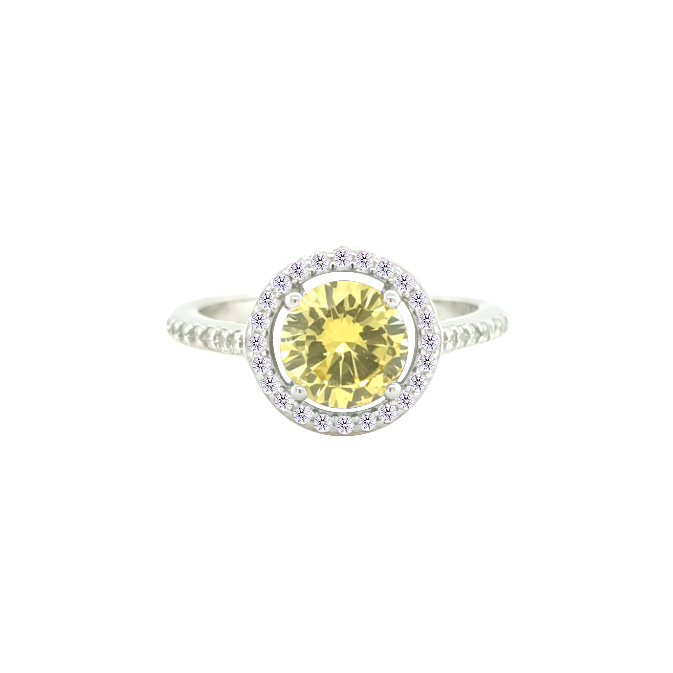 Asfour Crystal Drew Ring With Halo Yellow Round Design In 925 Sterling Silver-RD0208-Y-9