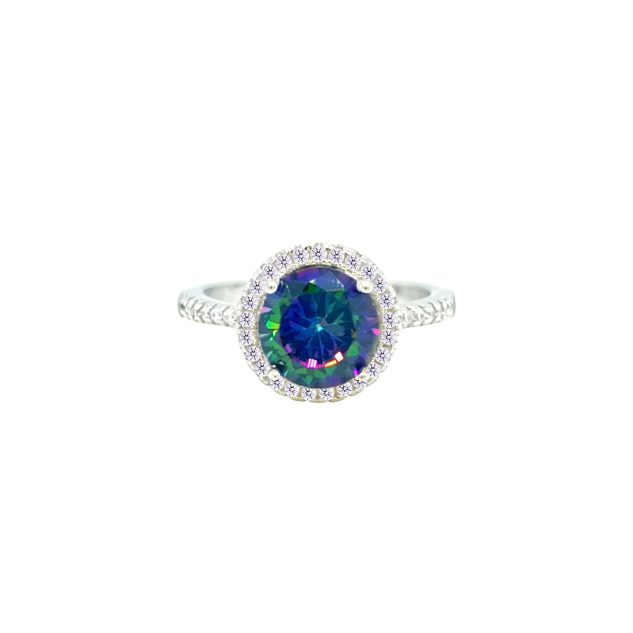 Asfour Crystal Drew Ring With Halo Multi Color Round Design In 925 Sterling Silver-RD0209-AP-7