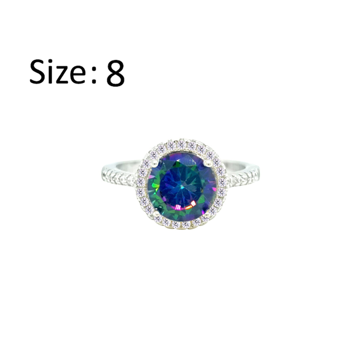 Asfour Crystal Drew Ring With Halo Multi Color Round Design In 925 Sterling Silver-RD0209-AP-8