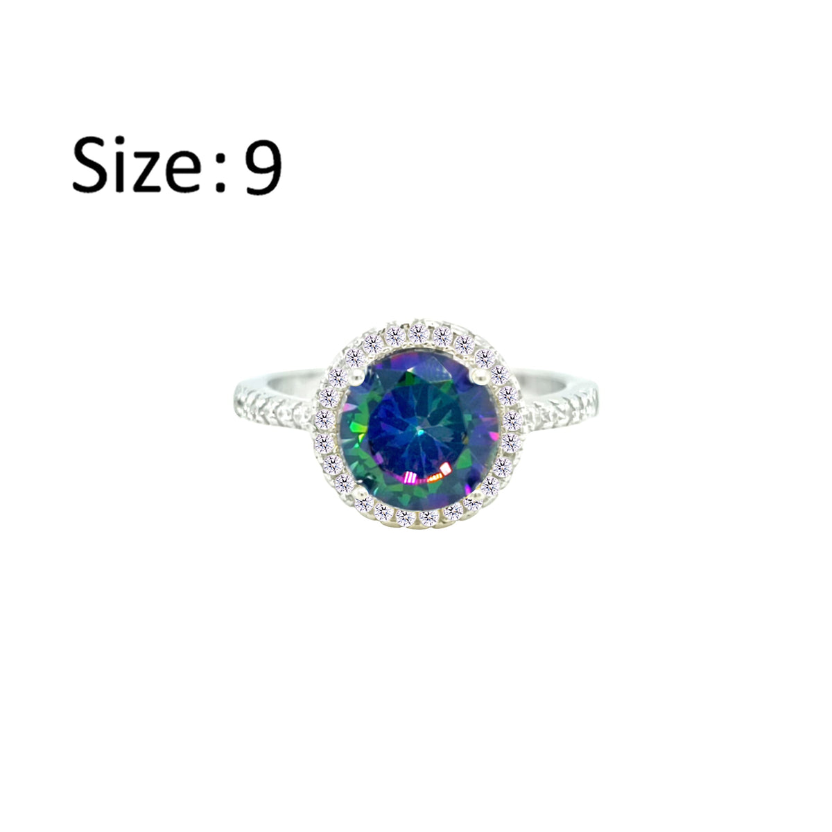 Asfour Crystal Drew Ring With Halo Multi Color Round Design In 925 Sterling Silver-RD0209-AP-9