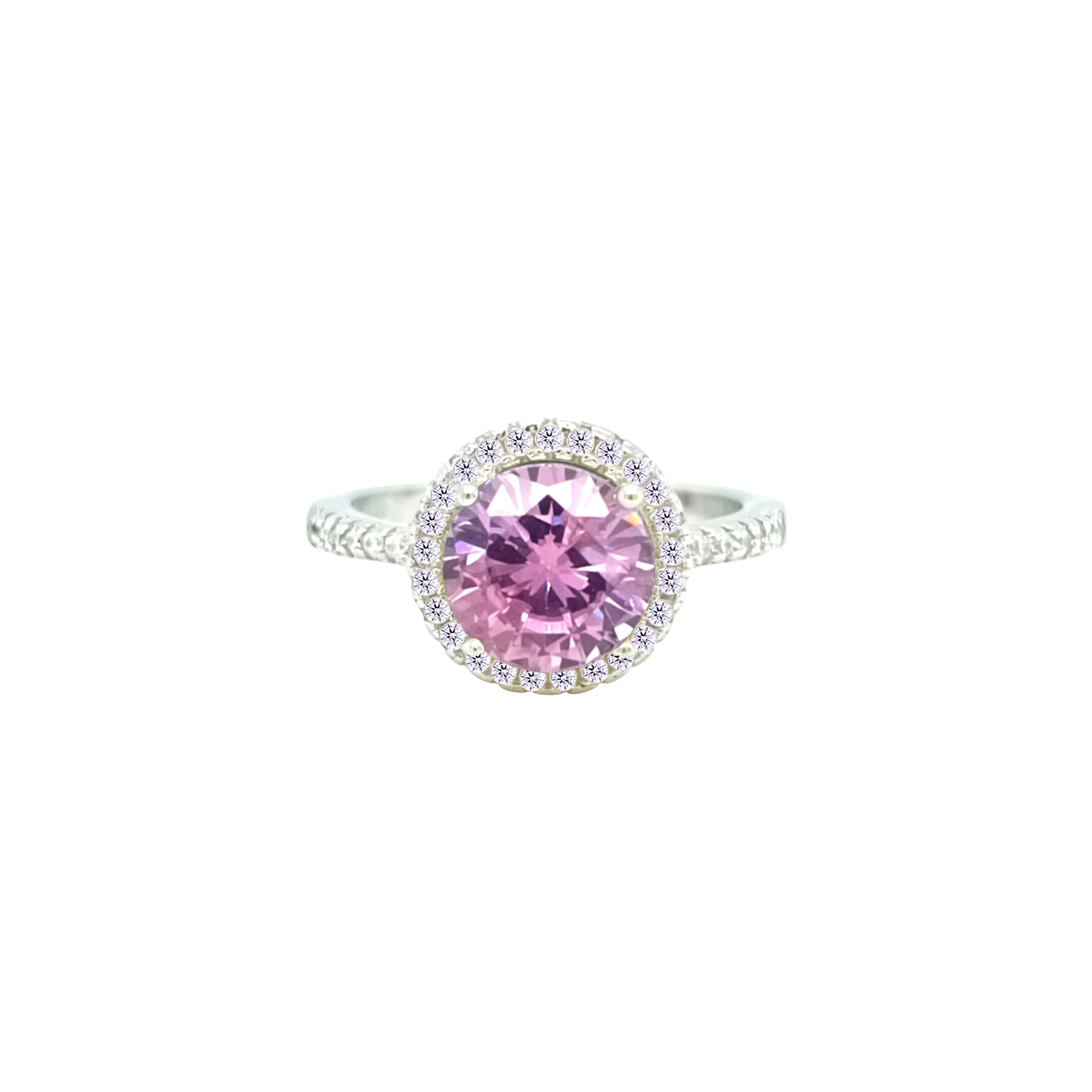Asfour Crystal Drew Ring With Halo Rose Round Design In 925 Sterling Silver-RD0209-O-9