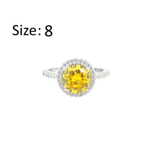 عصفور كريستال خاتم فضة عيار 925 بتصميم دائري اصفر مرصع بالزركون - RD0209-Y-8
