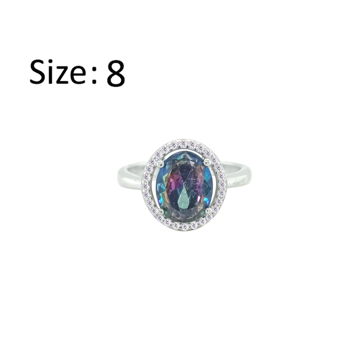 Asfour Crystal Drew Ring With Halo Multi Color Oval Design In 925 Sterling Silver-RD0210-AP-8