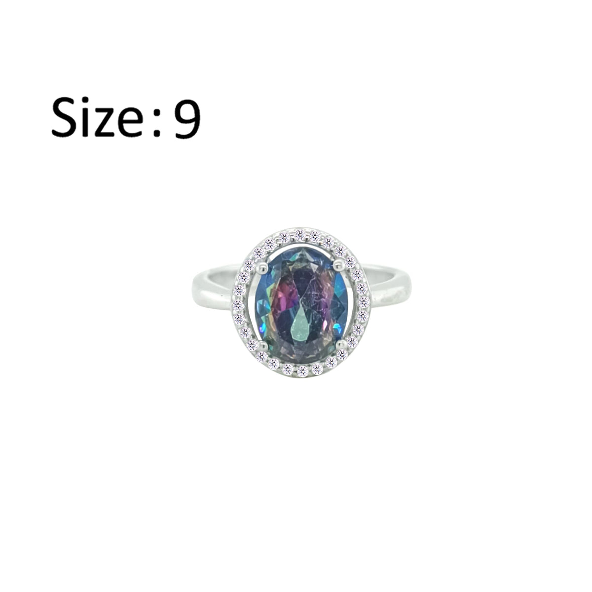 Asfour Crystal Drew Ring With Halo Multi Color Oval Design In 925 Sterling Silver-RD0210-AP-9