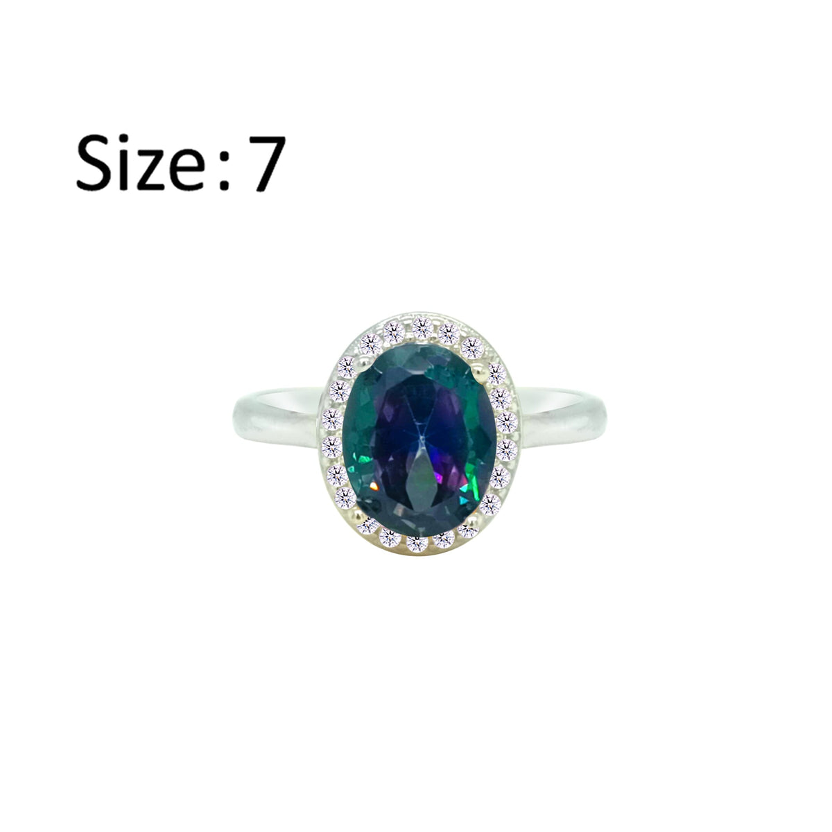 Asfour Crystal Drew Ring With Halo Multi Color Oval Design In 925 Sterling Silver-RD0211-AP-7