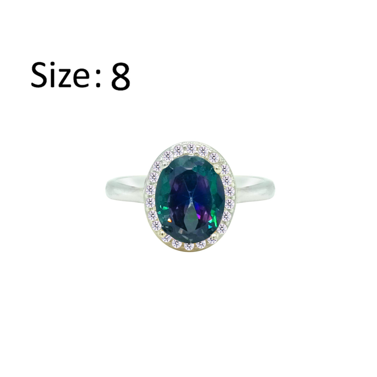 Asfour Crystal Drew Ring With Halo Multi Color Oval Design In 925 Sterling Silver-RD0211-AP-8