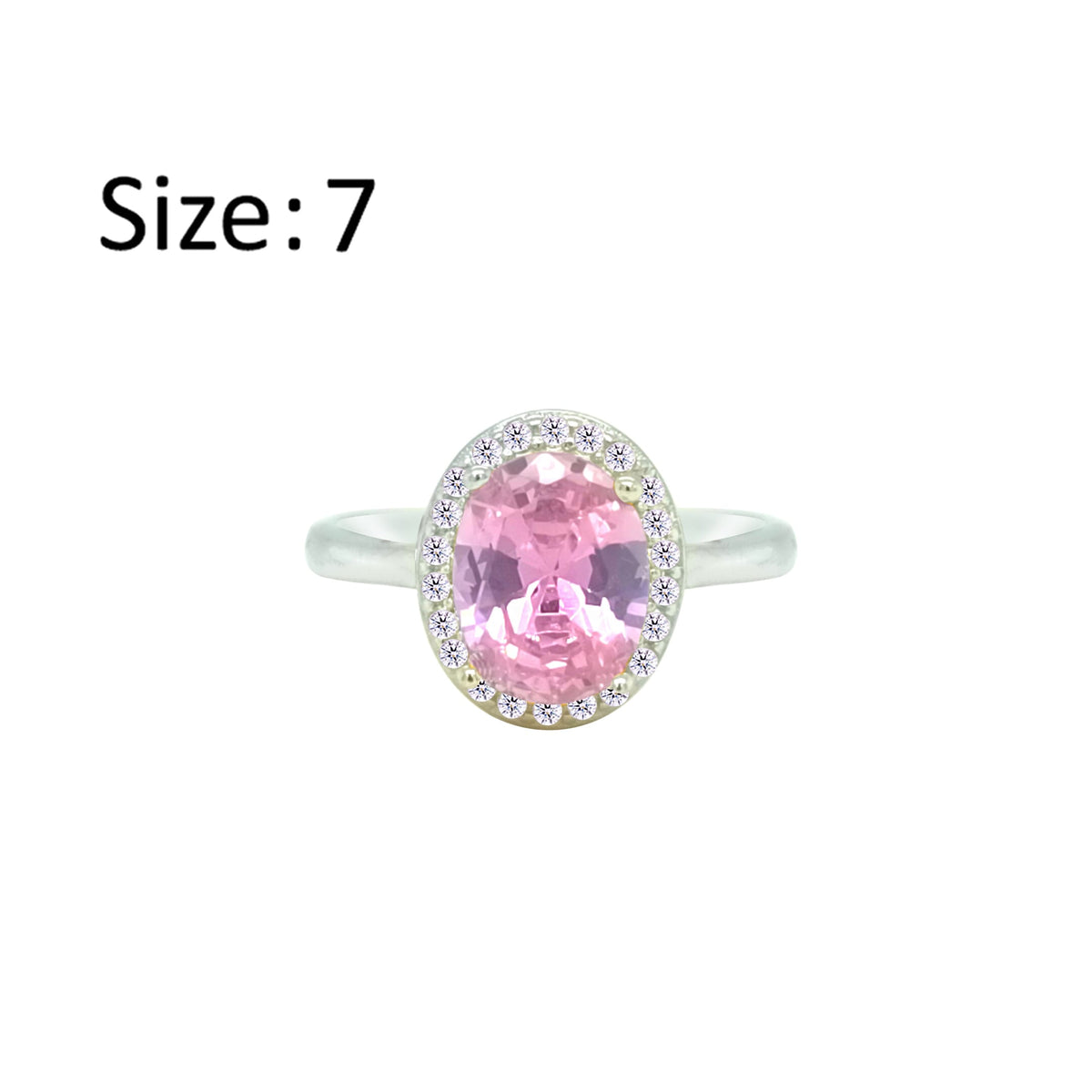 Asfour Crystal Drew Ring With Halo Rose Oval Design In 925 Sterling Silver-RD0211-O-7