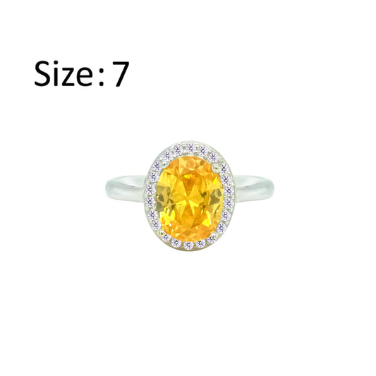 عصفور كريستال خاتم فضة عيار 925 بتصميم بيضاوي اصفر مرصع بالزركون - RD0211-Y-7