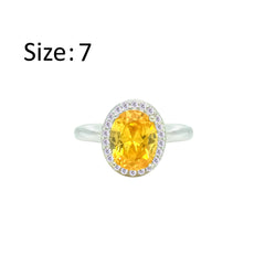 عصفور كريستال خاتم فضة عيار 925 بتصميم بيضاوي اصفر مرصع بالزركون - RD0211-Y-7