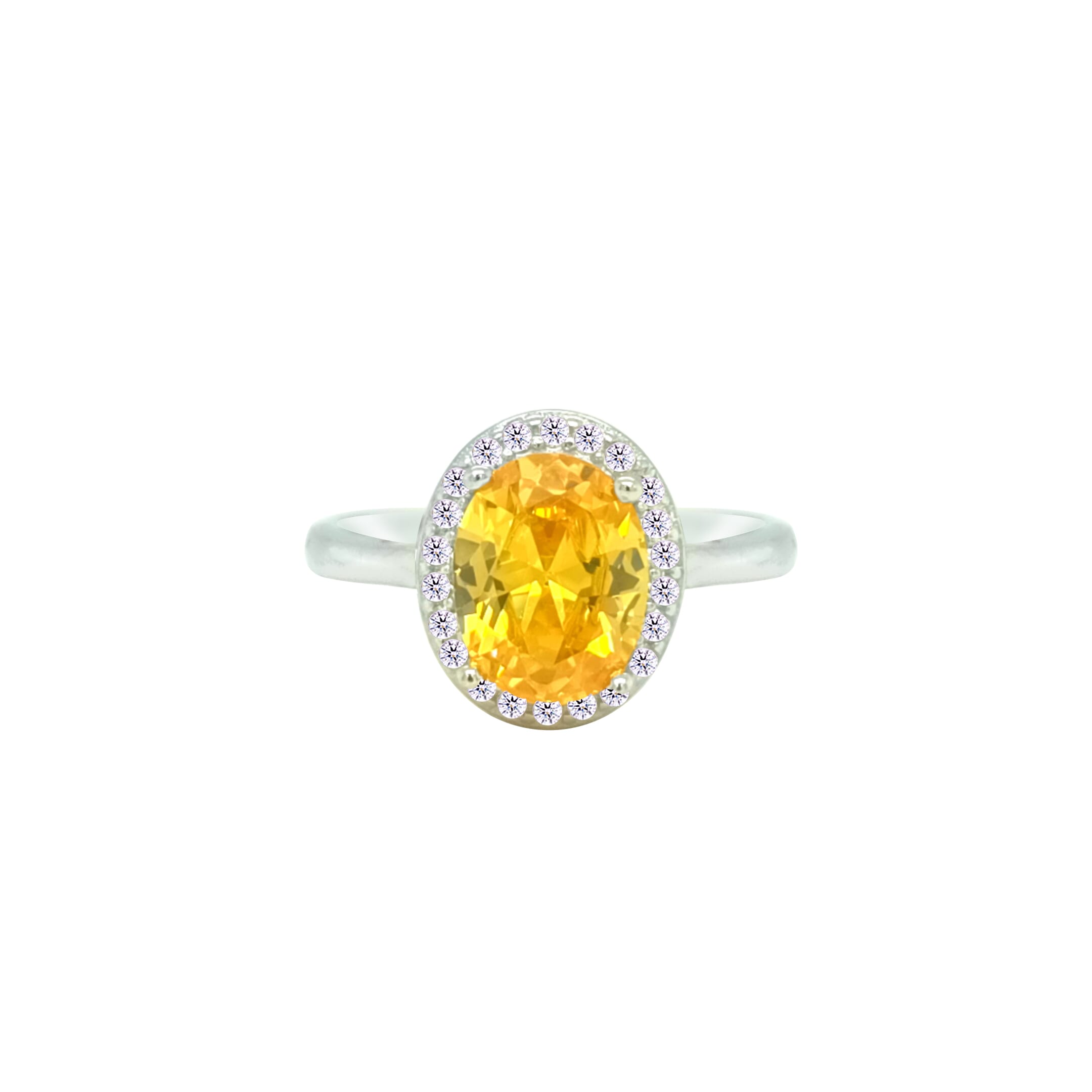 Asfour Crystal Drew Ring With Halo Yellow Oval Design In 925 Sterling Silver-RD0211-Y-8