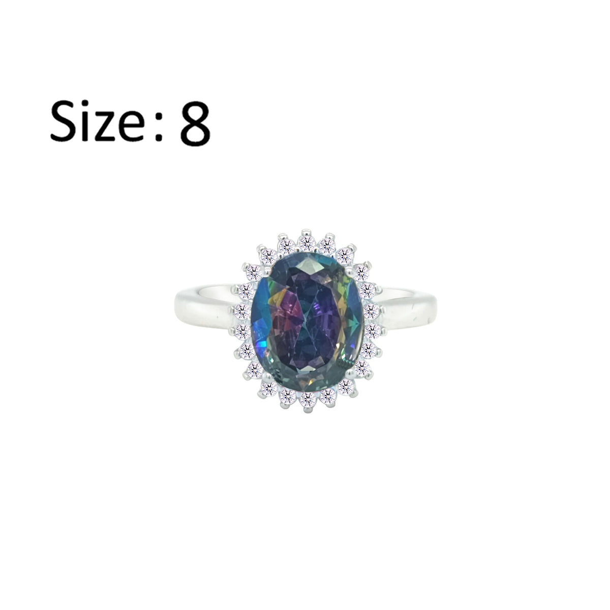Asfour Crystal Drew Ring With Halo Multi Color Oval Design In 925 Sterling Silver-RD0212-AP-8