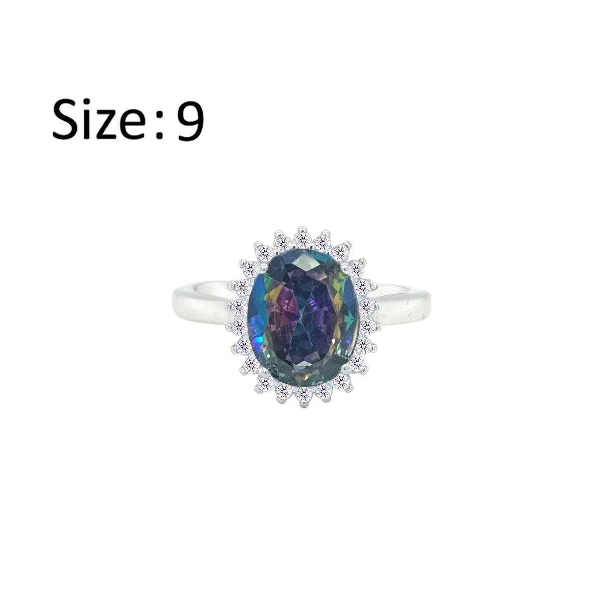 Asfour Crystal Drew Ring With Halo Multi Color Oval Design In 925 Sterling Silver-RD0212-AP-9