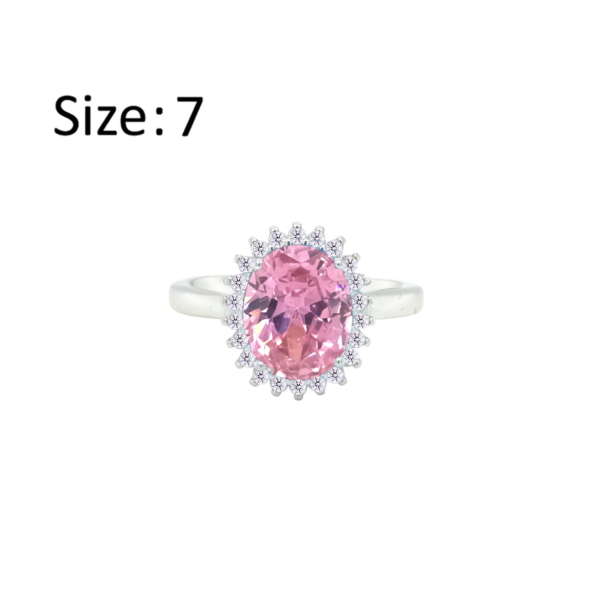Asfour Crystal Drew Ring With Halo Rose Oval Design In 925 Sterling Silver-RD0212-O-7