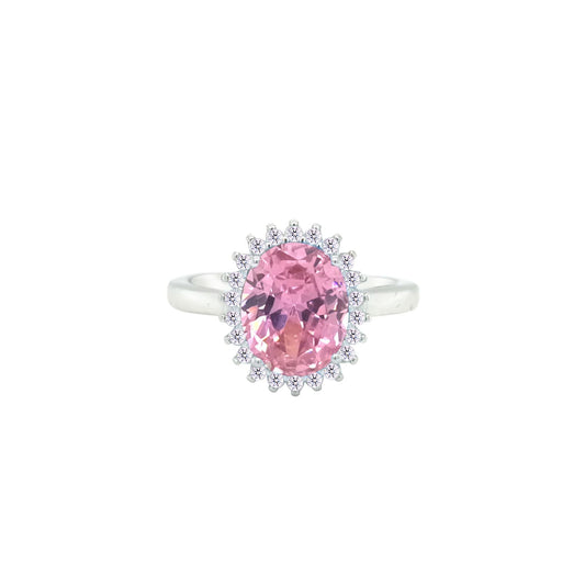 Asfour Crystal Drew Ring With Halo Rose Oval Design In 925 Sterling Silver-RD0212-O-7