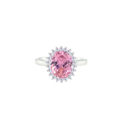 Asfour Crystal Drew Ring With Halo Rose Oval Design In 925 Sterling Silver-RD0212-O-8