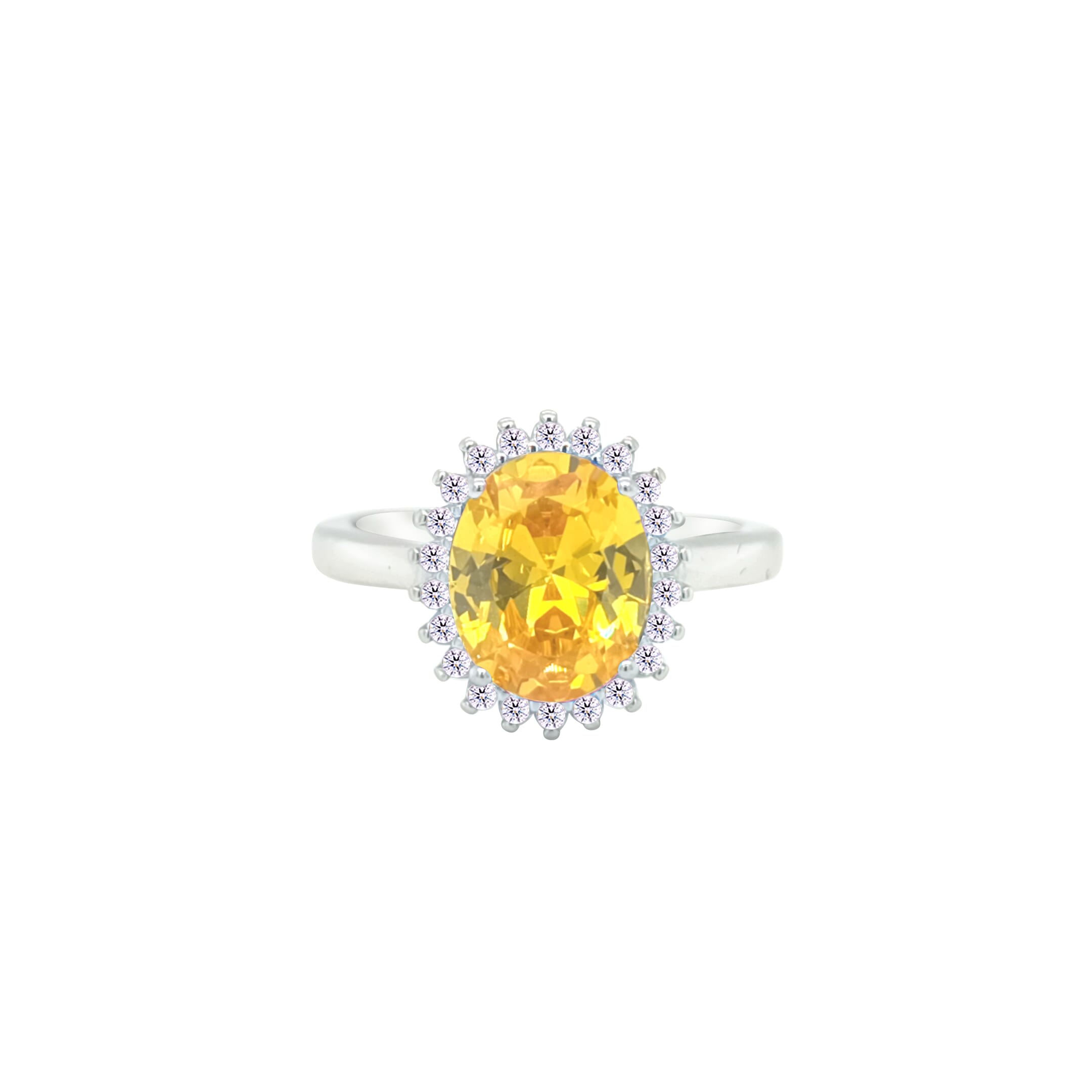 Asfour Crystal Drew Ring With Halo Yellow Oval Design In 925 Sterling Silver-RD0212-Y-7