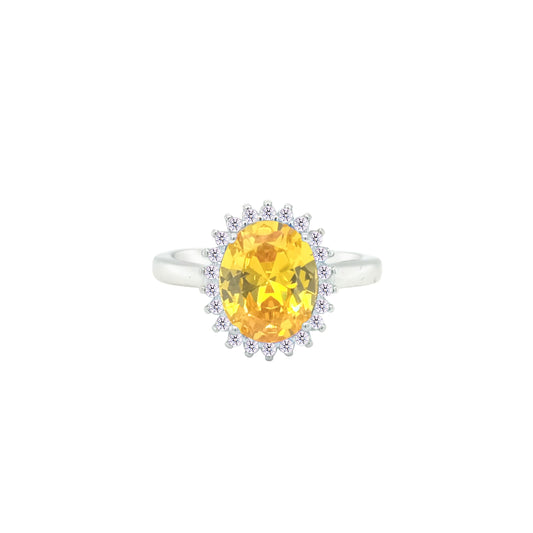 Asfour Crystal Drew Ring With Halo Yellow Oval Design In 925 Sterling Silver-RD0212-Y-8