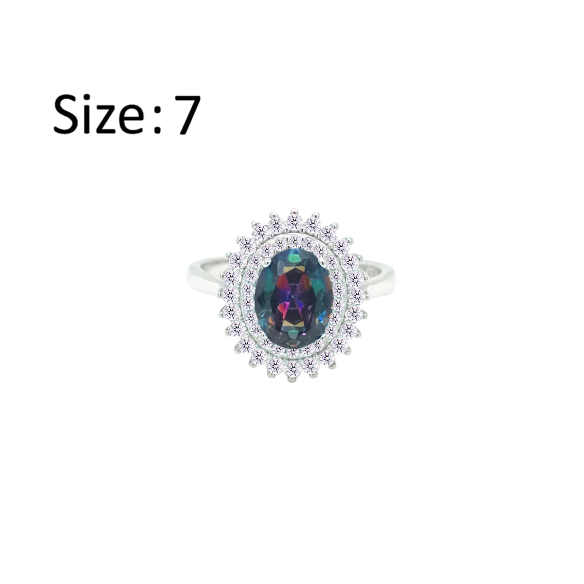 Asfour Crystal Drew Ring With Halo Multi Color Oval Design In 925 Sterling Silver-RD0213-WAP-7