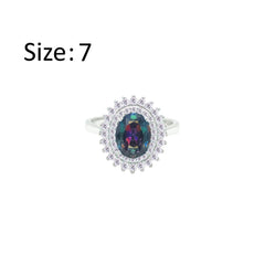 Asfour Crystal Drew Ring With Halo Multi Color Oval Design In 925 Sterling Silver-RD0213-WAP-7