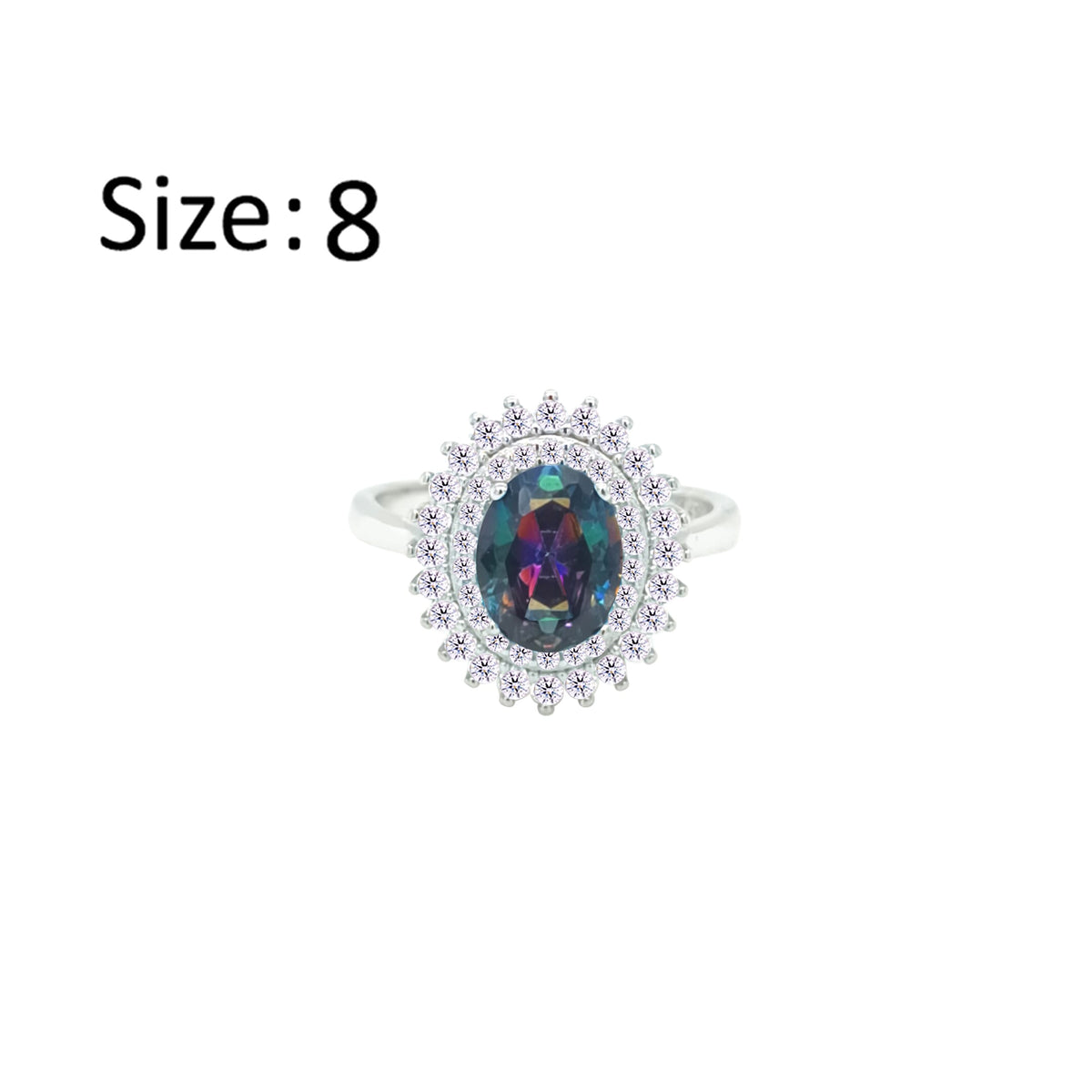 Asfour Crystal Drew Ring With Halo Multi Color Oval Design In 925 Sterling Silver-RD0213-WAP-8