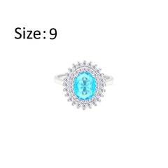 Asfour Creations Drew Ring With Halo Aquamarine Oval Design In 925 Sterling Silver – Size 9 – RD0213-WM-9