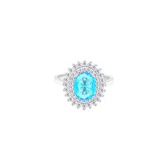Asfour Creations Drew Ring With Halo Aquamarine Oval Design In 925 Sterling Silver – Size 9 – RD0213-WM-9